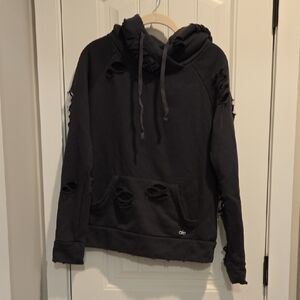 ALO Yoga Ripped Hoodie - Black - XS